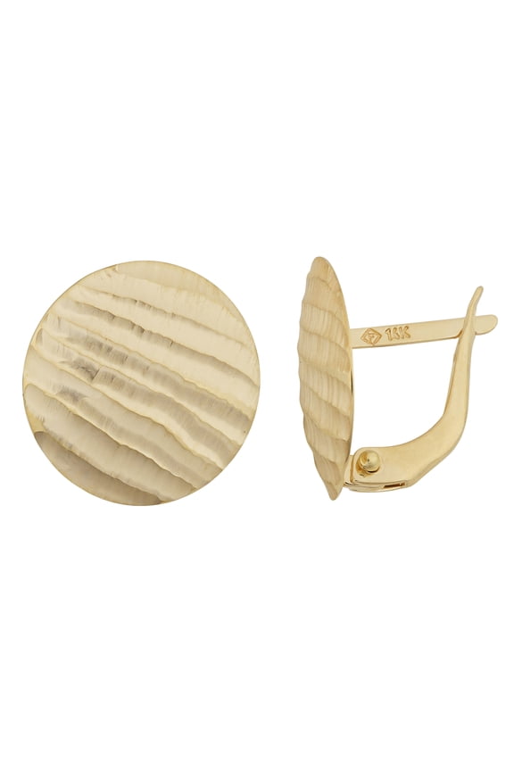 14k Yellow Gold Ribbed Disc Omega Back Earrings