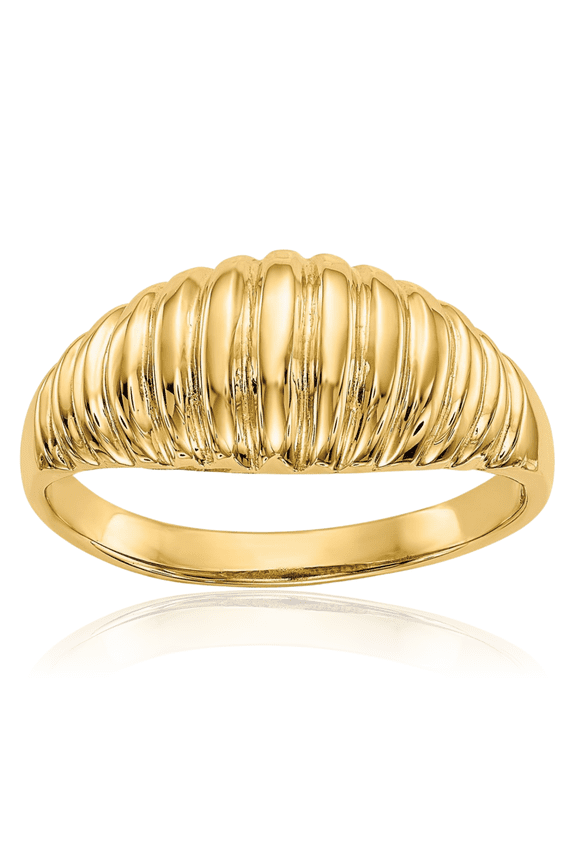 14K Solid Yellow Gold Ribbed Chunky Dome Statement Ring