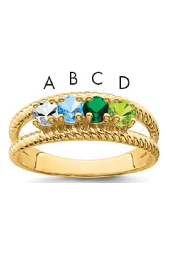 14k Yellow Gold Ring Family & Mothers Genuine 4 Stone Mother's