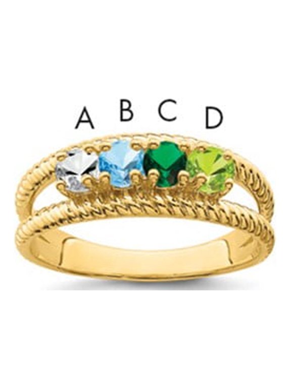 14k Yellow Gold Ring Family & Mothers Genuine 4 Stone Mother's