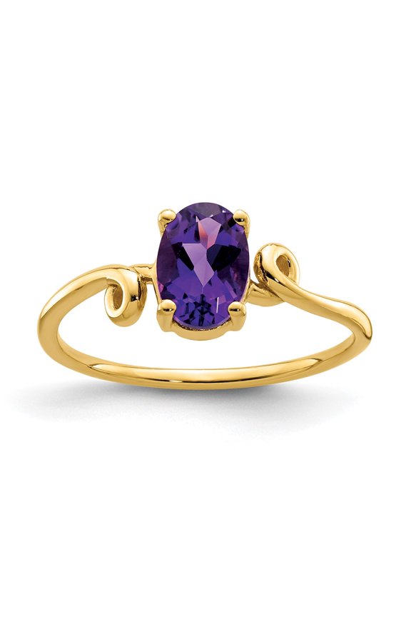 14k Yellow Gold Ring Gemstone Womens Amethyst 0.75 ct 7x5mm Oval Checker