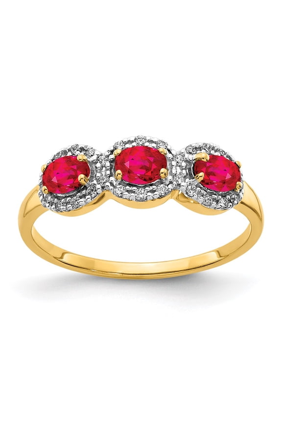 14k Yellow Gold Ring Gemstone Womens Ruby 0.129 ct 0.735 Composite and Diamond 3-Stone