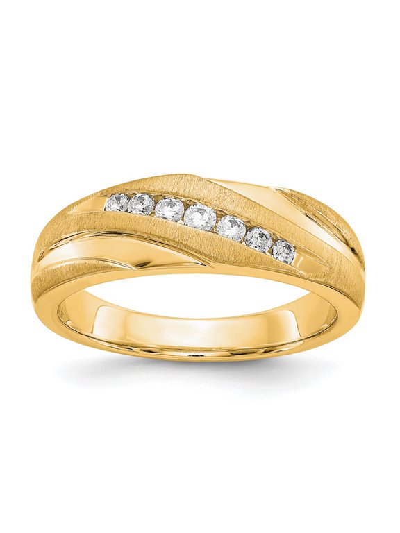 14k Yellow Gold Ring Mens Diamond 0.249 ct True Origin Men's 1/4 carat Lab Grown VS/SI D E F Brushed and Polished Band