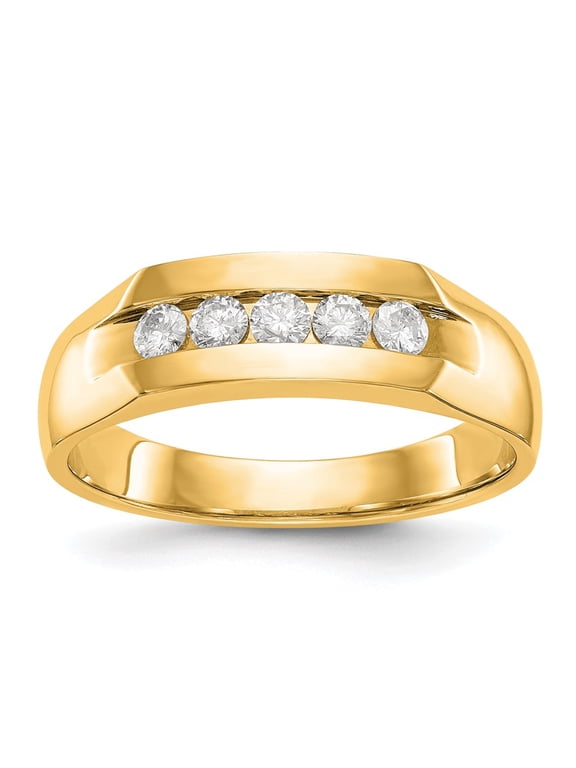 14k Yellow Gold Ring Mens Diamond 0.35 ct True Origin Men's 1/3 carat Lab Grown VS/SI D E F 5 Stone Channel Band