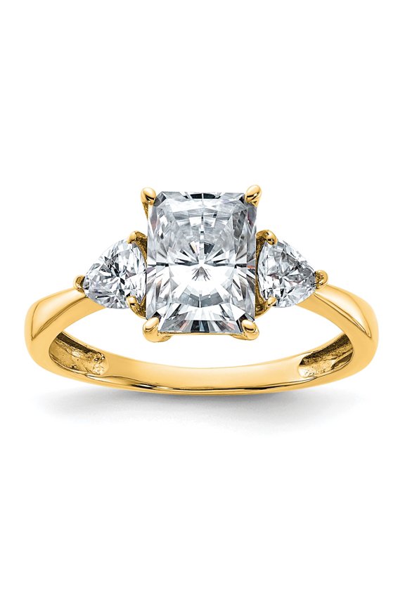 14k Yellow Gold Ring Moissanite 2.07 ct 2 1/5ct. Three Stone G H I True Light Engagement