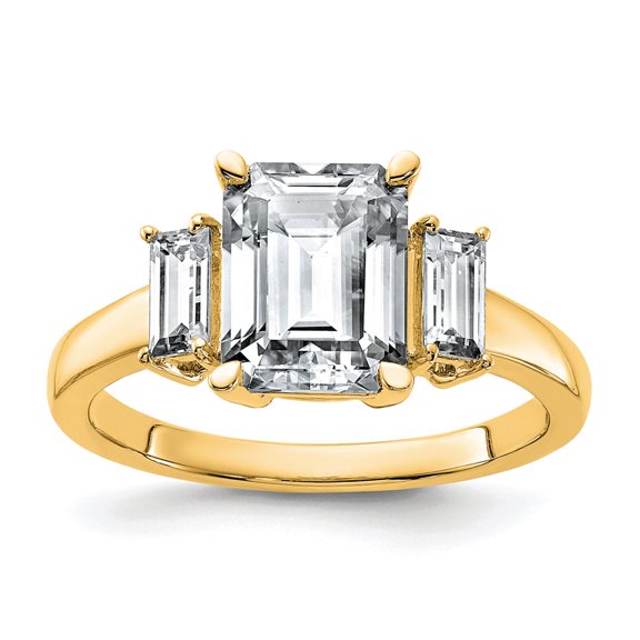 14k Yellow Gold Ring Moissanite 2.55 ct 3ct. Three Stone G H I True Light Engagement