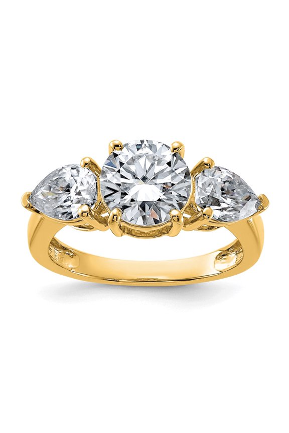 14k Yellow Gold Ring Moissanite 3.44 ct 3.13 3 3/8ct. Three Stone G H I True Light Engagement