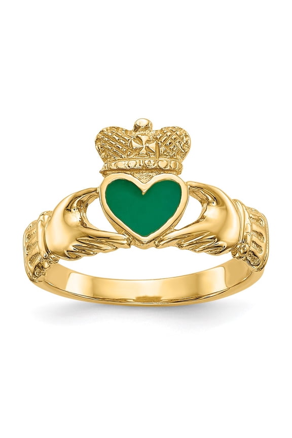 14k Yellow Gold Ring Themed Enamel Claddagh