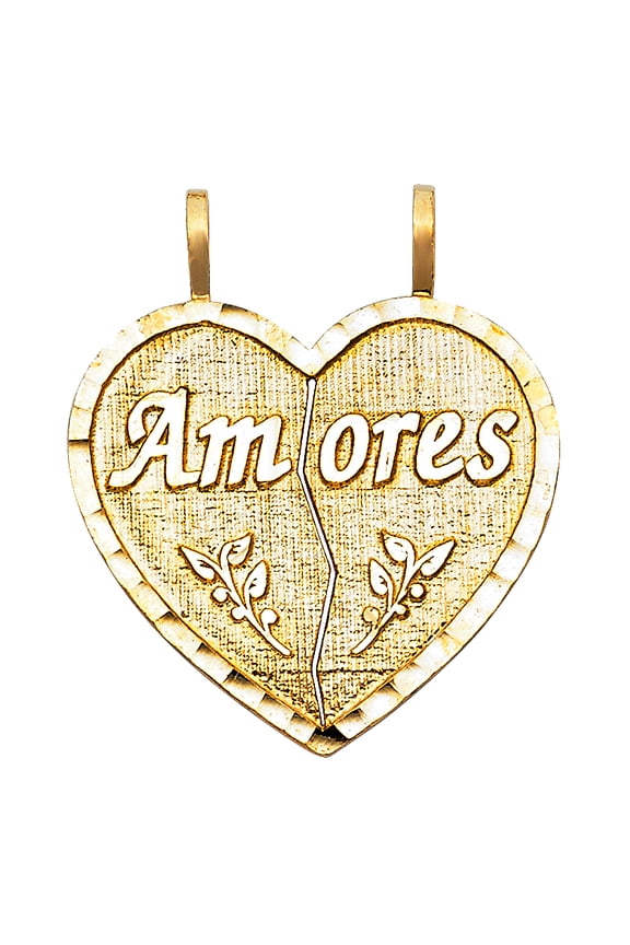 14k Yellow Gold Romantic Break Apart Amores Lovers Heart Pendant Couples Charm Jewelry Female Unisex