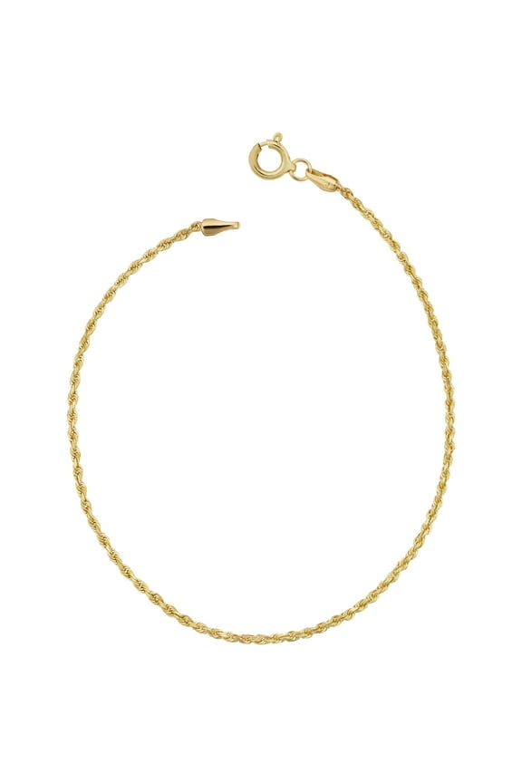 KoolJewelry 14k Yellow Gold Rope Chain Anklet (1.5mm, 10 inch)