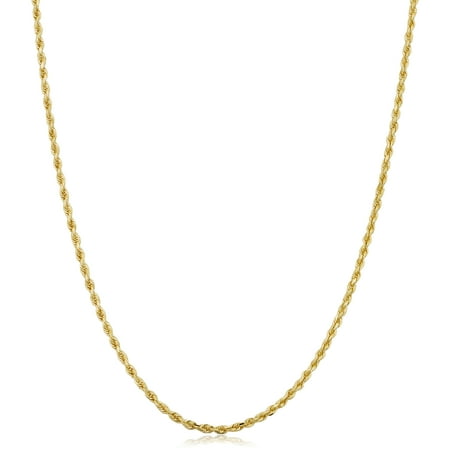 KoolJewelry 14k Yellow Gold Rope Chain Necklace (1.6mm 16 inch)