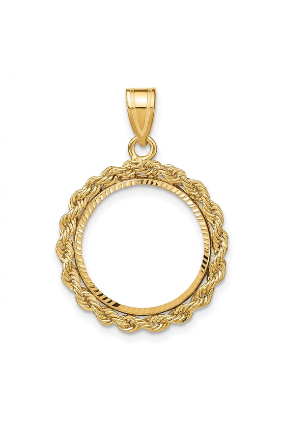 14k Yellow Gold Rope Edge D/C Prong Setting Coin Bezel Pendant Mounting - Fits 16.5mm