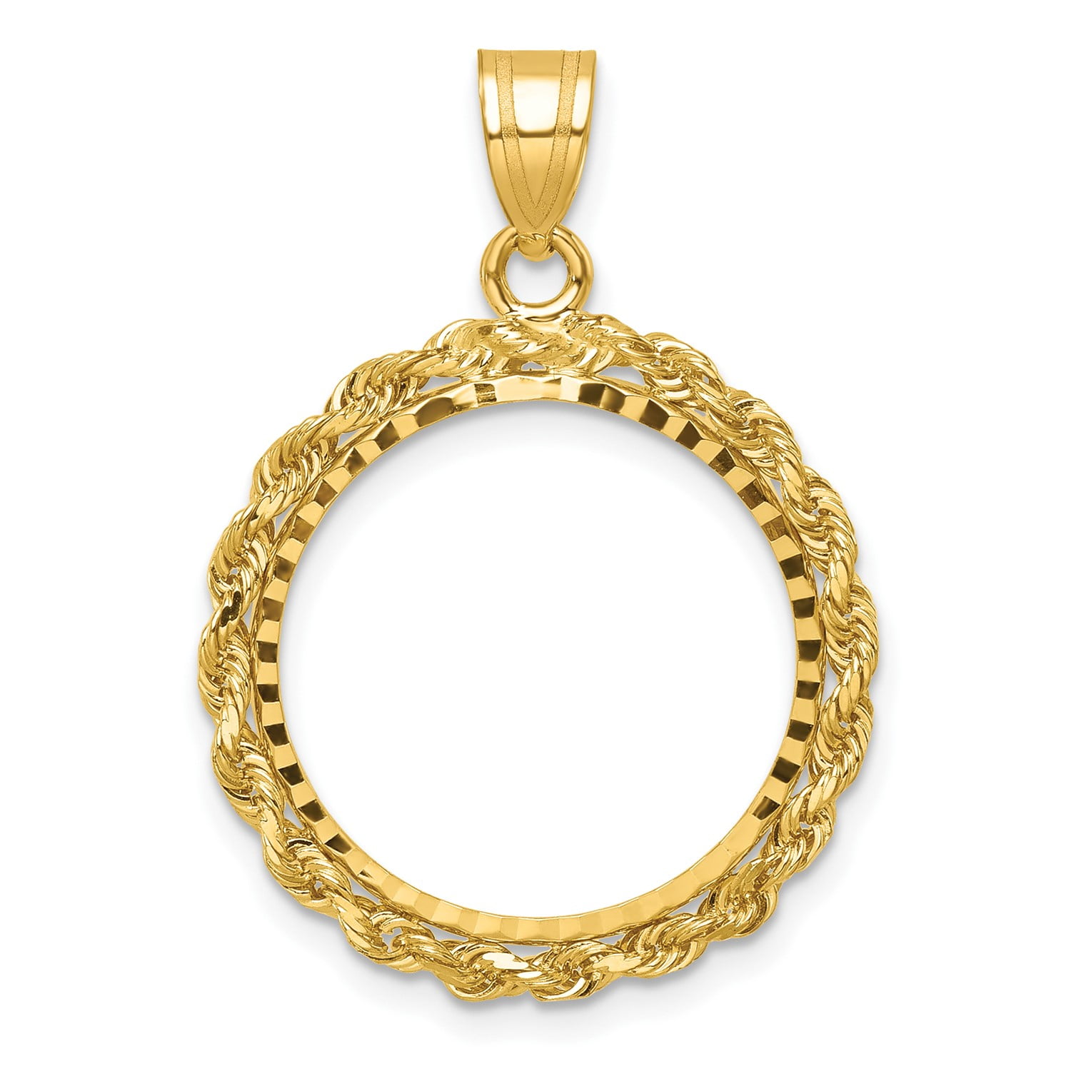14k Yellow Gold Rope Edge D/C Prong Setting Coin Bezel Pendant Mounting ...