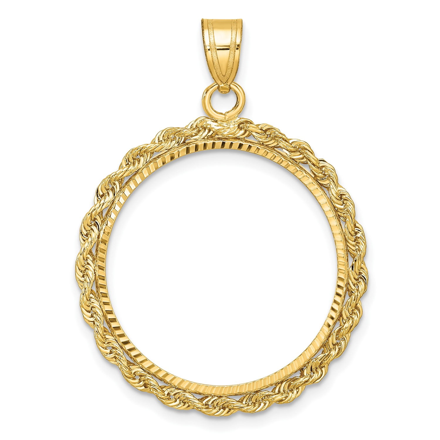 14k Yellow Gold Rope Edge D/C Prong Setting Coin Bezel Pendant Mounting ...