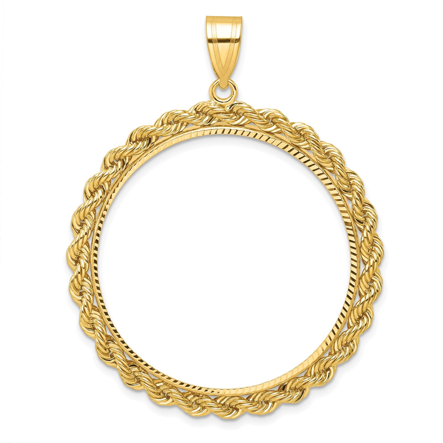 14k Yellow Gold Rope Edge D/C Prong Setting Coin Bezel Pendant Mounting ...