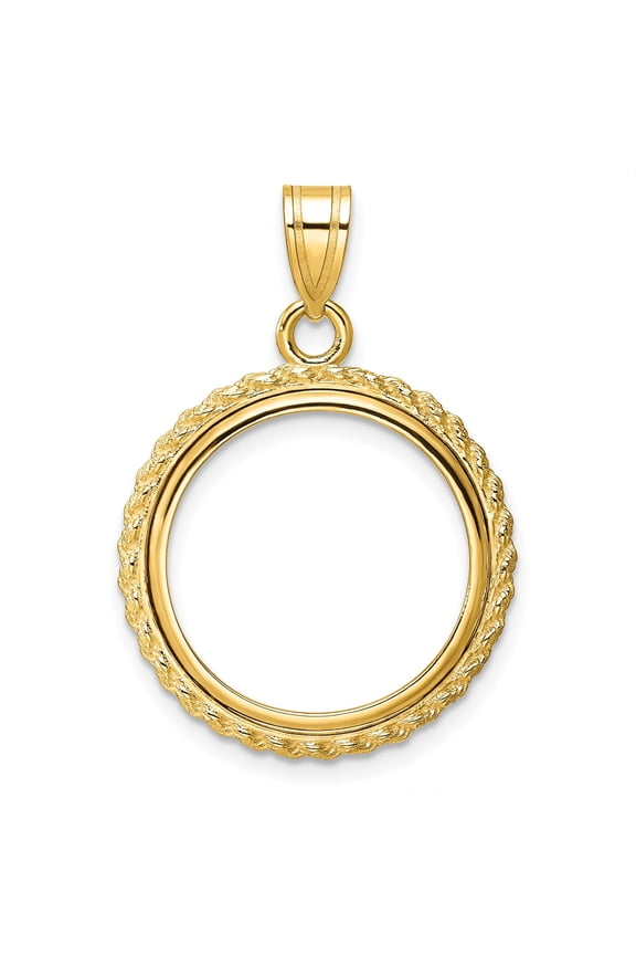 14k Yellow Gold Rope Edge Frame Prong Setting Coin Bezel Pendant Mounting - Fits 18mm