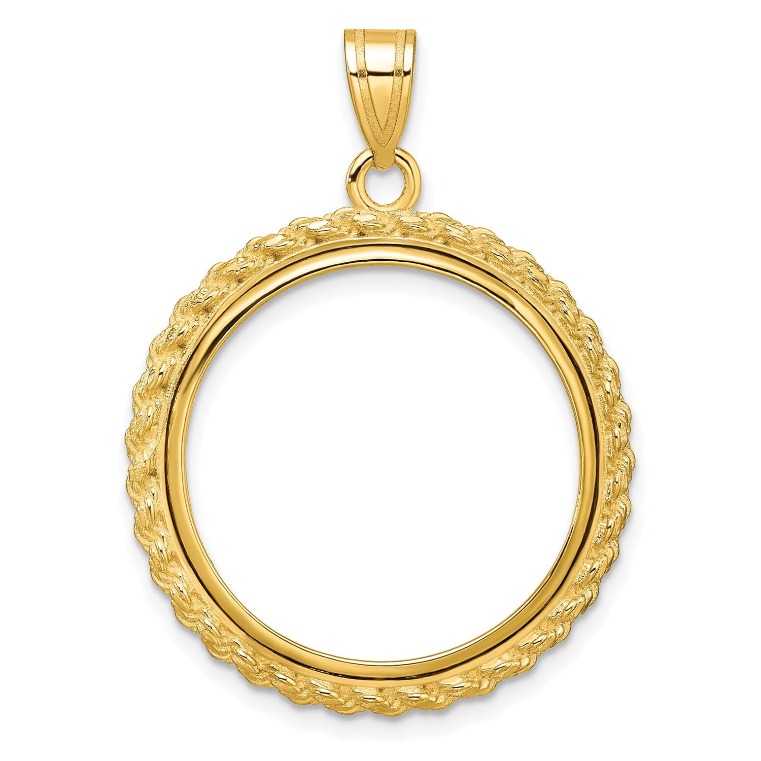 14k Yellow Gold Rope Edge Frame Prong Setting Coin Bezel Pendant ...
