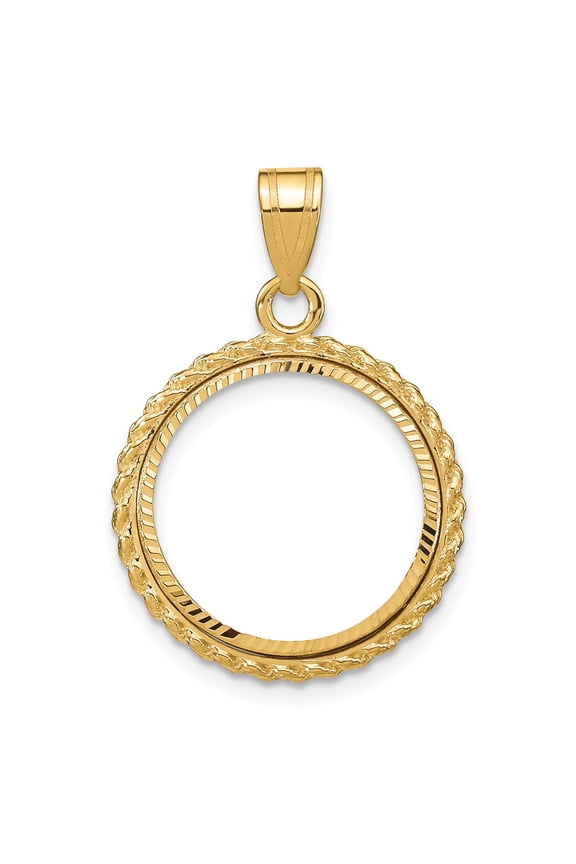 14k Yellow Gold Rope Frame D/C Prong Setting Coin Bezel Pendant Mounting - Fits 16.5mm