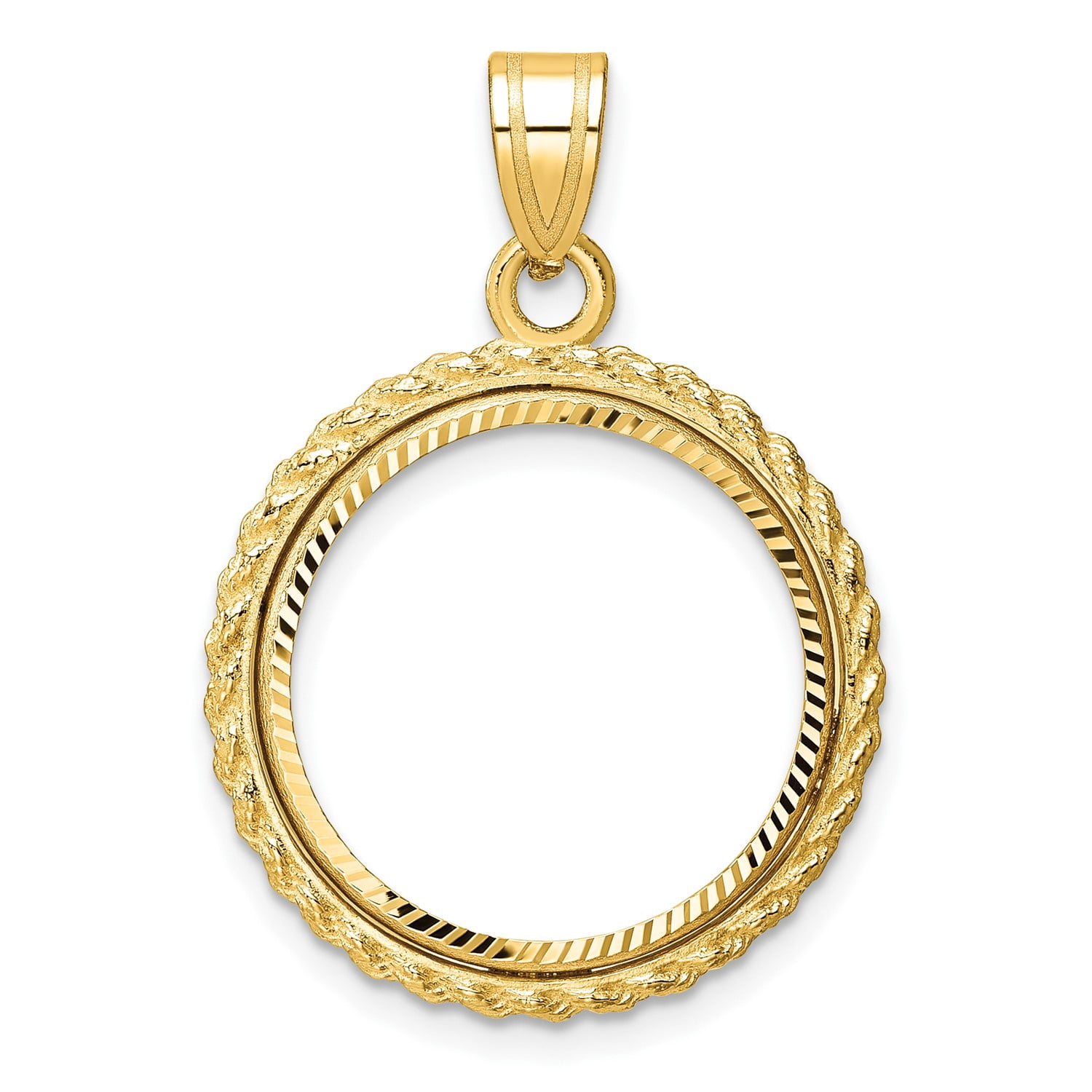 14k Yellow Gold Rope Frame D/C Prong Setting Coin Bezel Pendant ...
