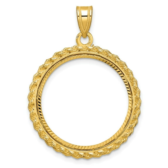 14k Yellow Gold Rope Frame D/C Prong Setting Coin Bezel Pendant Mounting - Fits 22mm