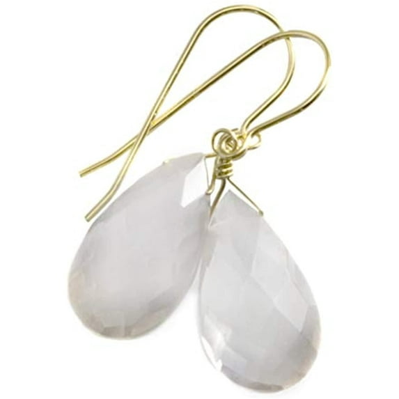 14k Yellow Gold Rose Quartz Earrings Faceted Briolette Teardrops Soft Pink Dainty Simple Drops Designed for Adult Women