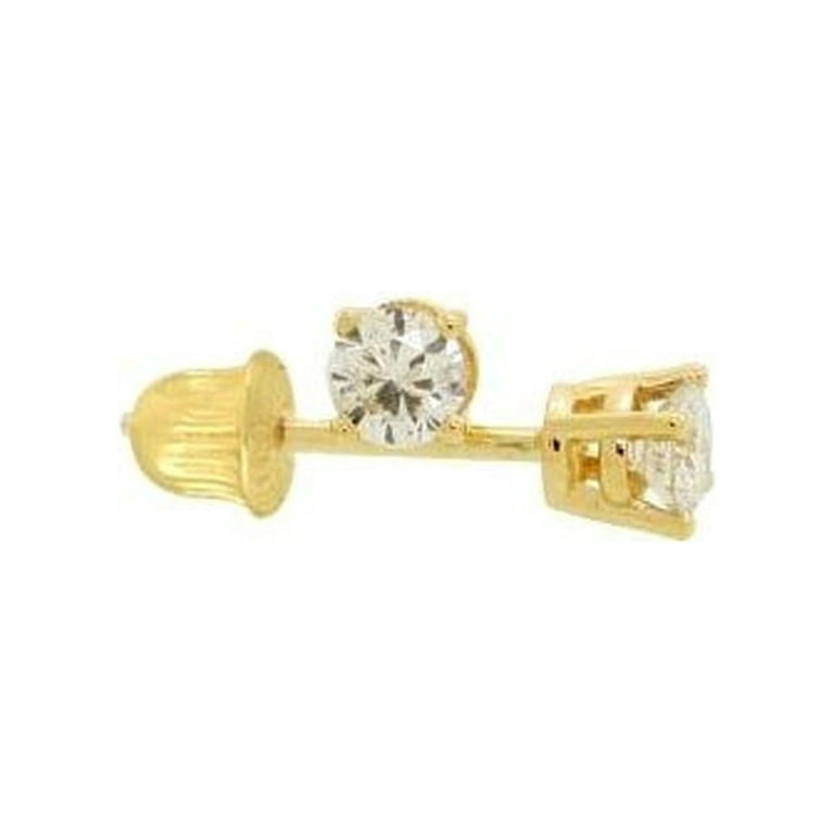 14k Yellow Gold Round 2mm Solitaire CZ Stud Screw-back Earrings for  cartilage piercing or second earring hole