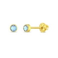 thumbnail image 1 of 14k Yellow Gold Round 3mm Simulated Blue Topaz Bezel Baby Girls Screw Back Studs, 1 of 7