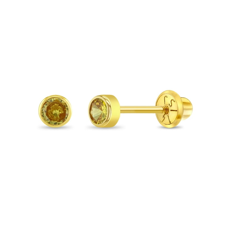 Baby Citrine November Birthstone Stud Earrings,14K Yellow Gold