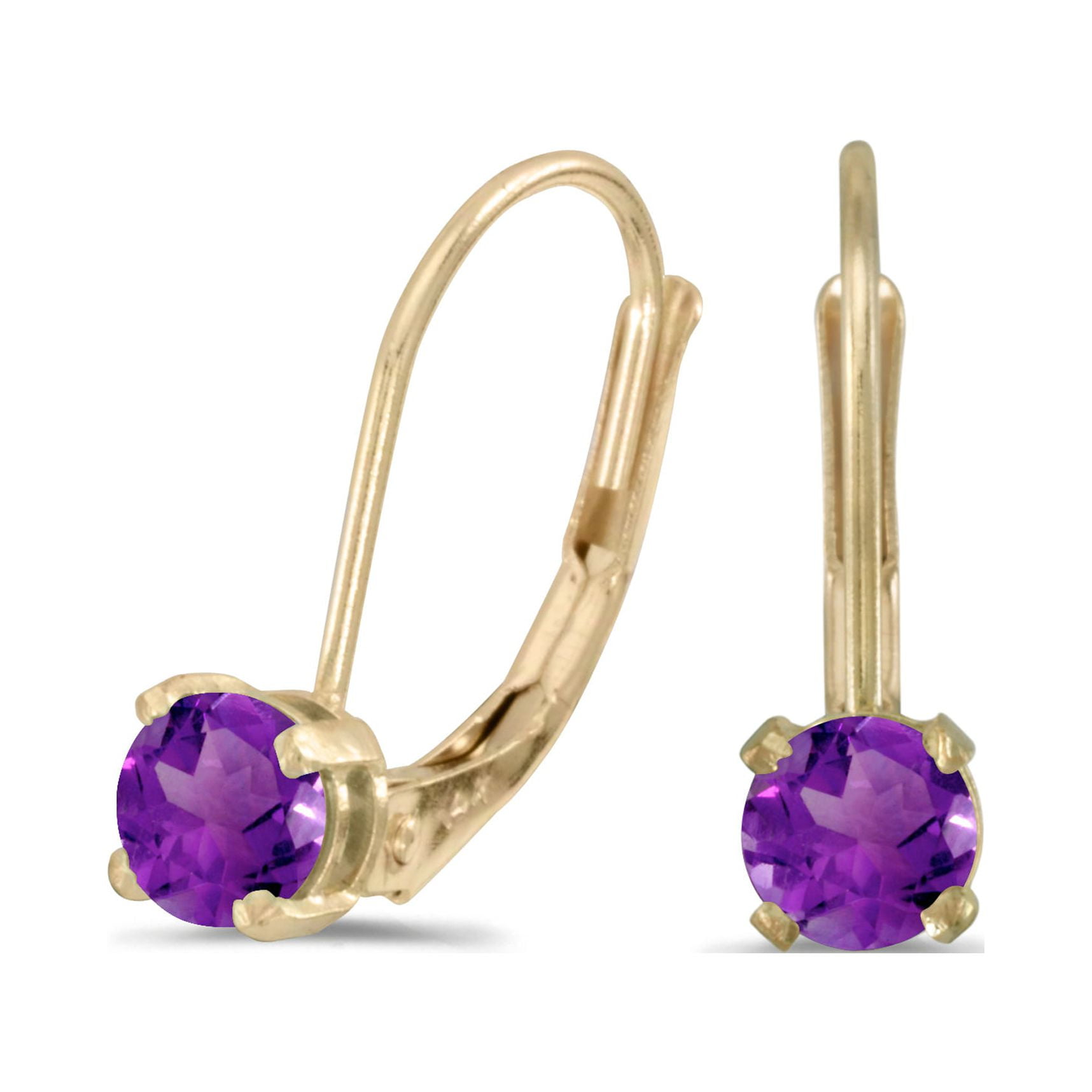 DIRECT-JEWELRY 14k Yellow Gold Round Amethyst Lever-back Earrings