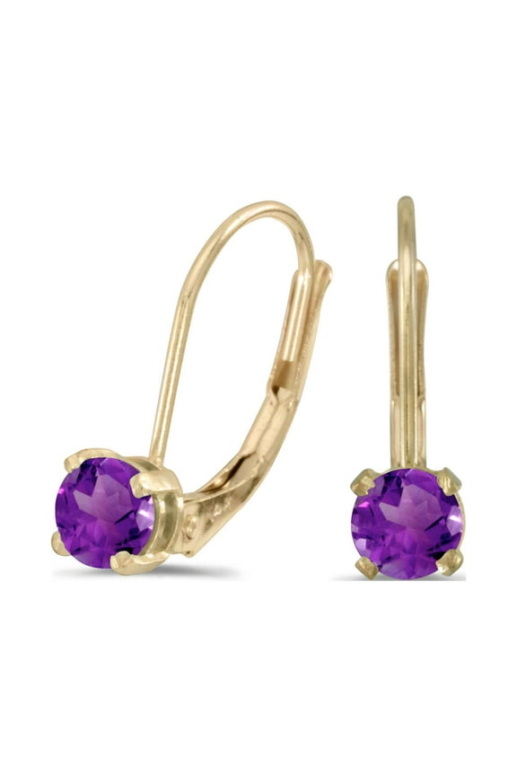 14k Yellow Gold Round Amethyst Lever-back Earrings