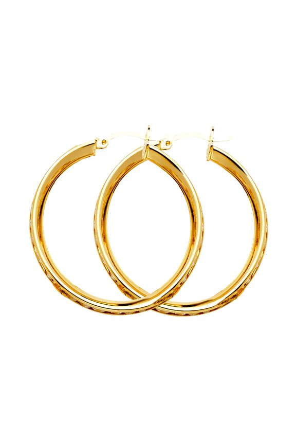 14k Yellow Gold Round Cubic Zirconia Channel Hoop Earrings 25x25mm Hoop Earring for Women