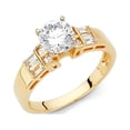 thumbnail image 1 of 14k Yellow Gold Round CZ Engagement Solitaire Ring Anniversary CZ Band Bridal Ring Side Stones Size 7, 1 of 1