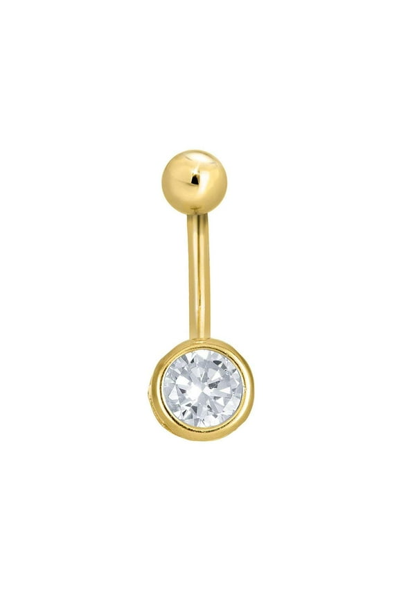 JewelStop 14K Yellow Gold Round CZ Navel Ring Body Jewelry, 1.2gr.