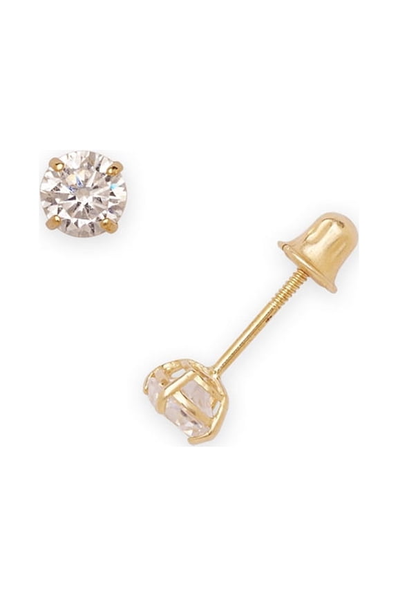 14k Yellow Gold Round CZ Stud Screw Back Earrings For Women/cartilage (2mm 7mm) (3mm Yellow Gold) Body Piercing-Stud