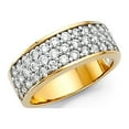 thumbnail image 1 of 14k Yellow Gold Round CZ Wedding Band Anniversary Wide Ring Bridal Three Row CZ Band Pave Set Size 5, 1 of 1