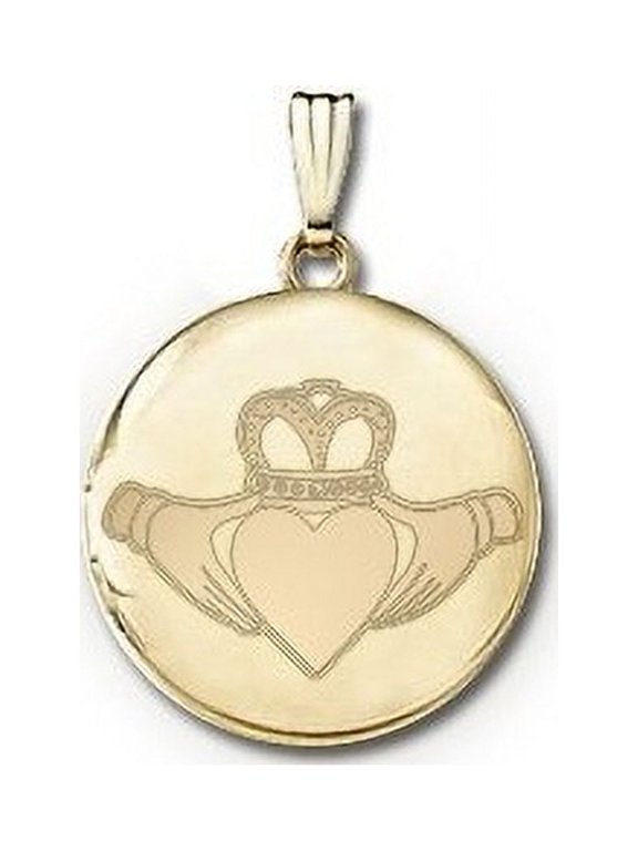 14k Yellow Gold Round Celtic "Claddagh" Picture Locket - 1 Inch X 1 Inch