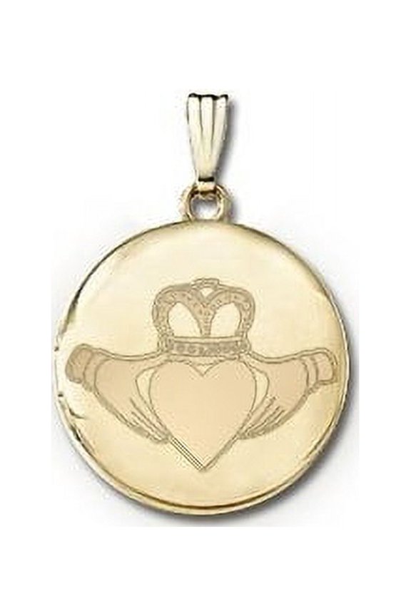 14k Yellow Gold Round Celtic "Claddagh" Picture Locket - over 3/4 Inch X 3/4 in