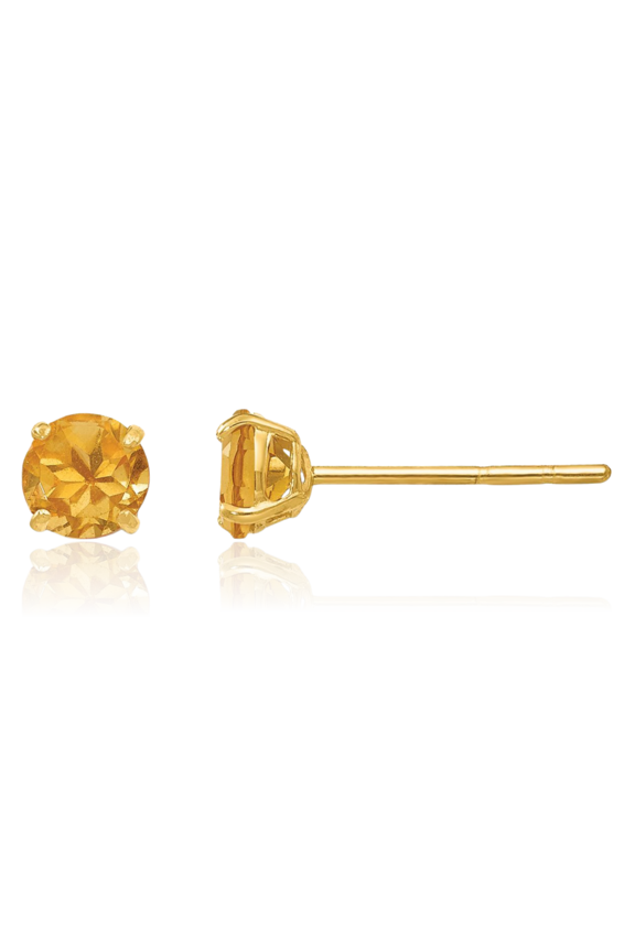 14K Solid Yellow Gold Round Orange Citrine 4mm Studs Gemstone Earrings November Birthstone Jewelry