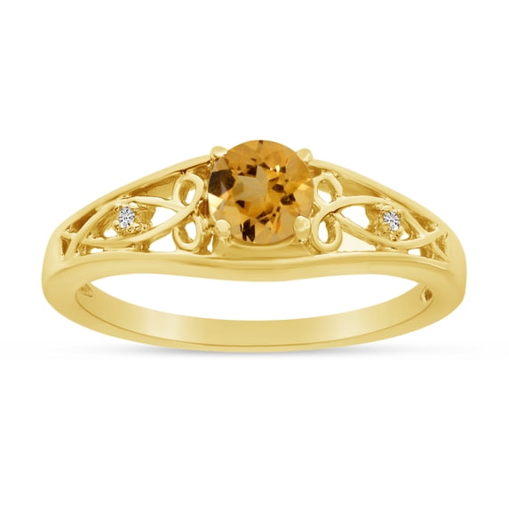 14k Yellow Gold Round Citrine And Diamond Ring