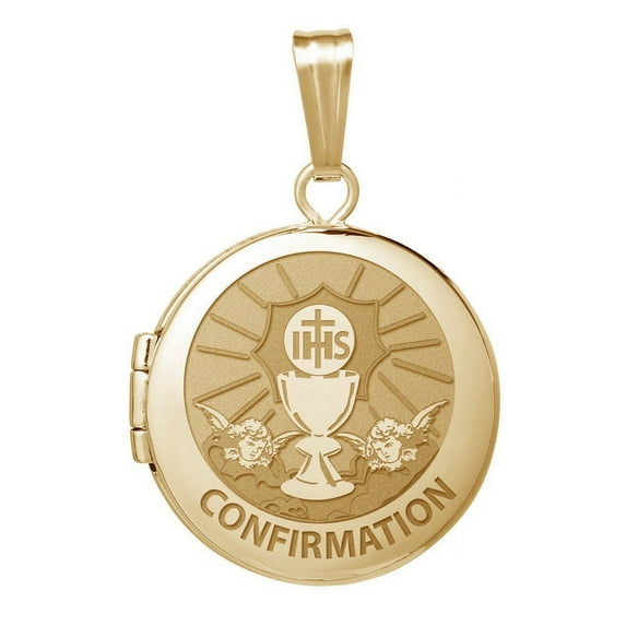 14k Yellow Gold Round "Confirmation" Chalice Locket - 1 Inch X 1 Inch