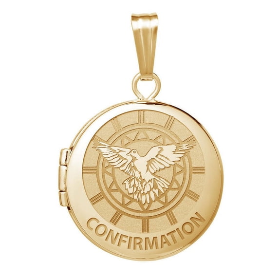 14k Yellow Gold Round "Confirmation" Holy Spirit Locket - over 3/4 Inch X 3/4 in