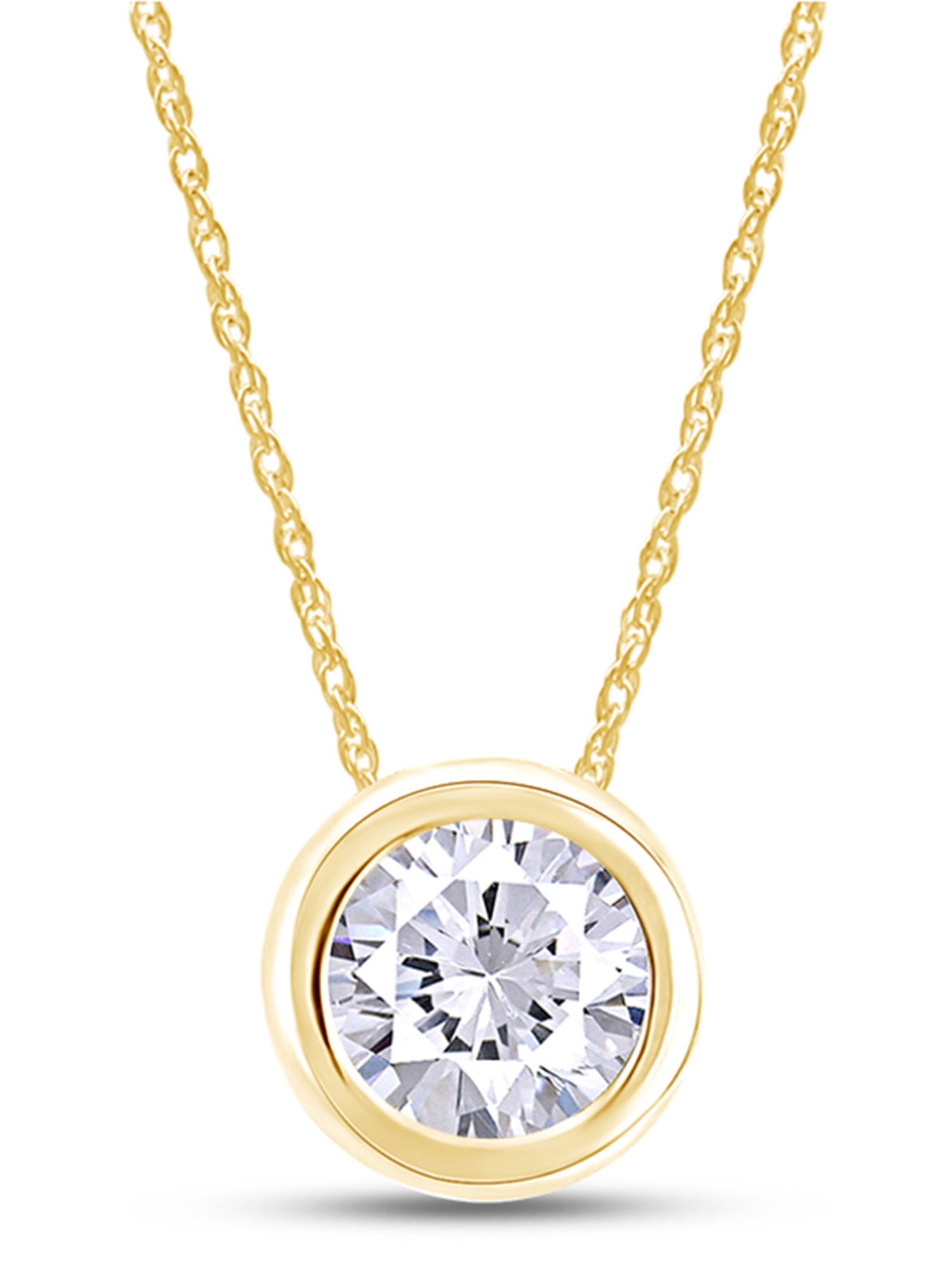 14k Yellow Gold Round Cut Bezel set Solitaire Pendant Necklace Jewelry ...