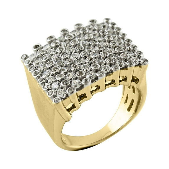 14k Yellow Gold Round Cut Natural White Diamond Mens Cluster Engagement Wedding Band Ring Father's Day Jewelry (Diamond Color: H-I, Clarity: I2, 2.60cttw) Ring Size-13.5