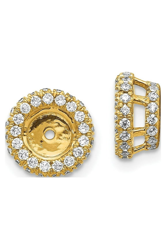 14k Yellow Gold Round Diamond Earring Jacket 3D Stud 8mm Enhancer 0.65 Ct.
