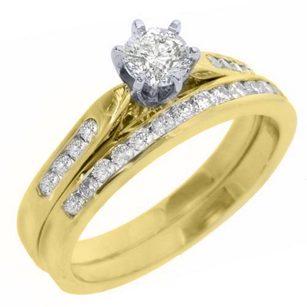 14k Yellow Gold Round Diamond Engagement Ring Wedding Band Bridal Set 1