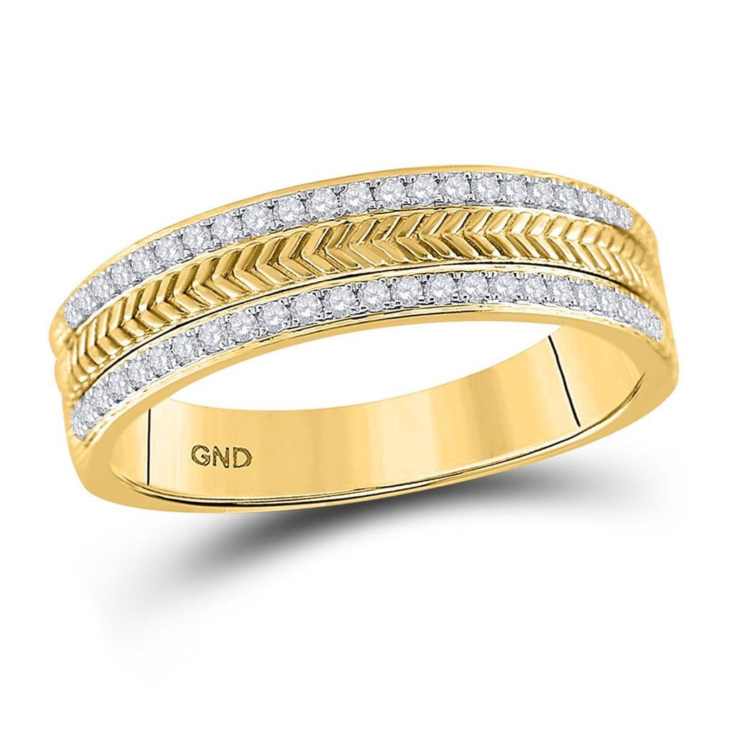14k Yellow Gold Round Diamond Wedding Wheat Texture Band Ring 1 3