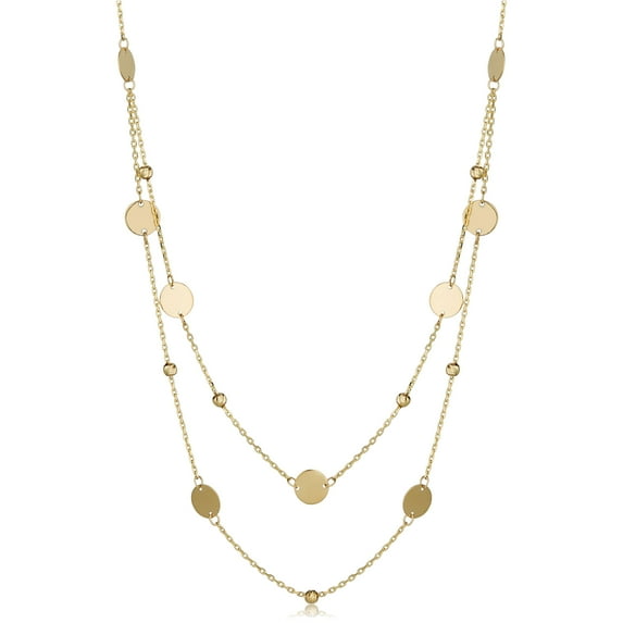 KoolJewelry 14k Yellow Gold Round Discs and Beads Layered Necklace (17 inches)