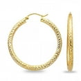 thumbnail image 1 of 14k Yellow Gold Round Dome Hoop Earrings Diamond Cut Polished Finish Fancy Design Genuine 35 x 3 mm, 1 of 1