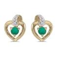 thumbnail image 1 of 14k Yellow Gold Round Emerald And Diamond Heart Earrings, 1 of 2