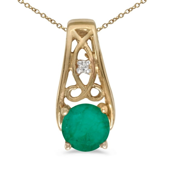 14k Yellow Gold Round Emerald And Diamond Pendant